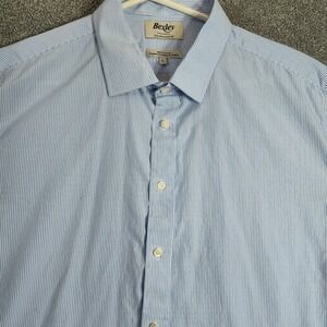 Bexley Mens Polo Long Sleeve Stripe Cotton Size 43/17 Light Blue Casual Business